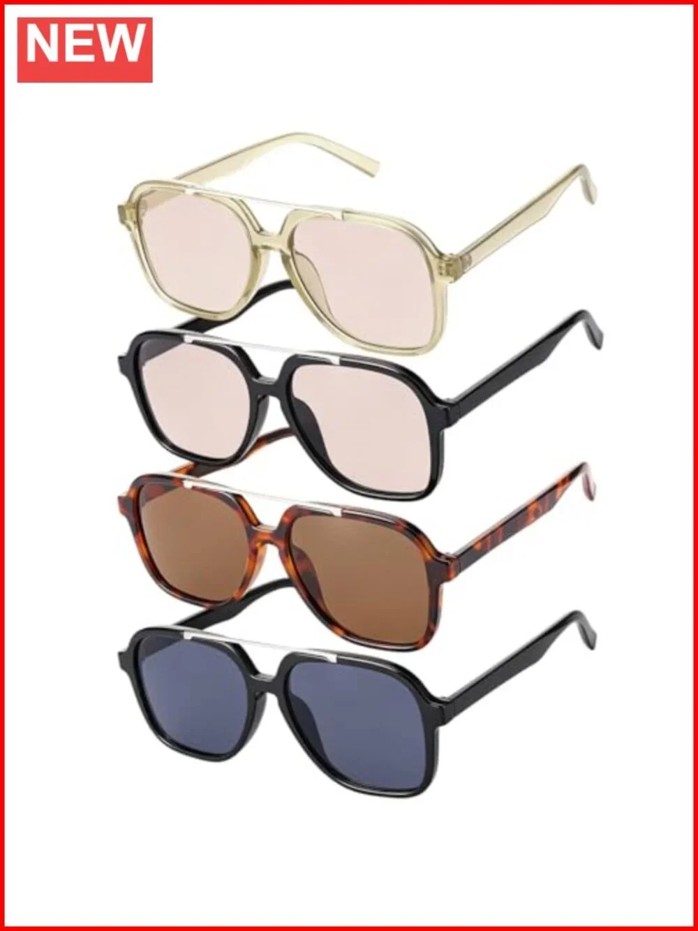 Retro Oversized Aviator Sunglasses for Men Women UV400 Polarized 4 Pack